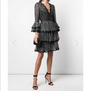 Marchesa bell sleeve tiered skirt cocktail dress